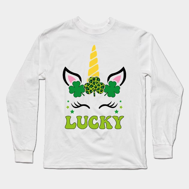 Lucky Unicorn Shamrock Girls Kids St Patrick's Day Long Sleeve T-Shirt by Julorzo